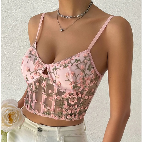 Commense Cherry Blossoms Mesh Crop Corset - Picture 2 of 2